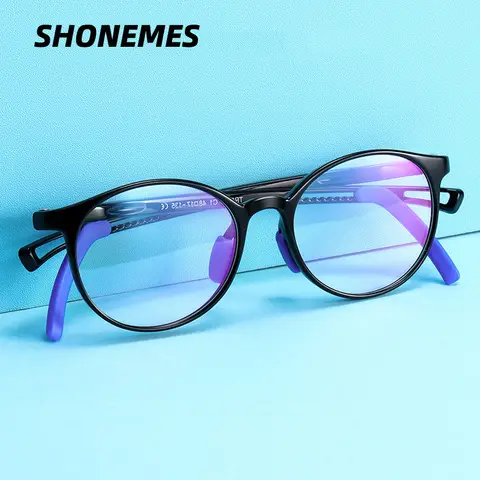 SHONEMES 라운드 어린이 안경 TR90 프레임, 블루 라이트 방지 안경, 조절 가능한 안경테, 소년 소녀용 광학 컴퓨터 안경