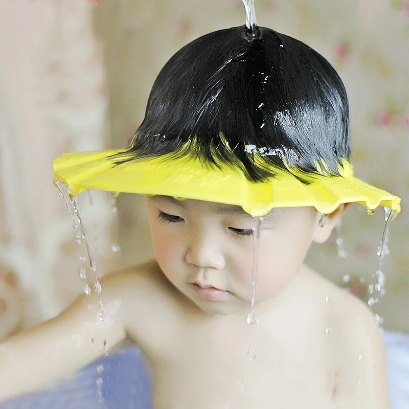 Baby Bath Kids Hat Shampoo Safe Anti Water Cap Accessories Shower Adjustable Soft Shield Bathing Safe Children Shower Head Cover