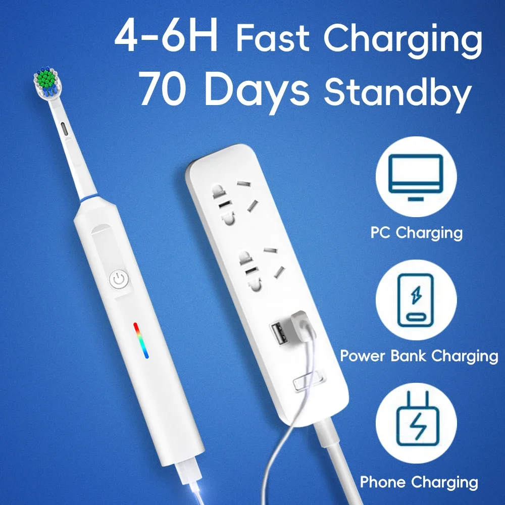 Smart Rotary Electric Toothbrush, Rechargeable Rotating Toothbrushes with 6 Heads, Compatible with Oral B Replacement Brush Head