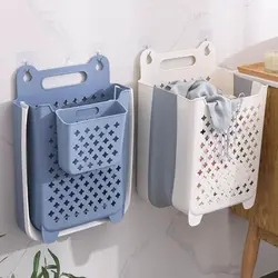 Foldable Laundry Basket Large Capacity Wall Mounted Dirty Clothes Basket Convenient to Use Blue Color Clothing Storage Basket