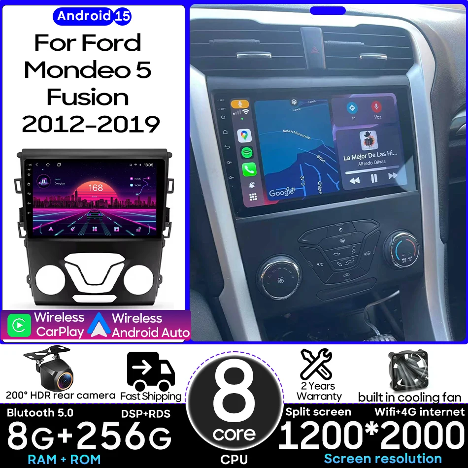 

Android 15 для Ford Mondeo 5 Fusion 2012-2019, автомобильный мультимедийный плеер, Carplay, авто видео, радио, стереонавигация, GPS 2din DSP BT