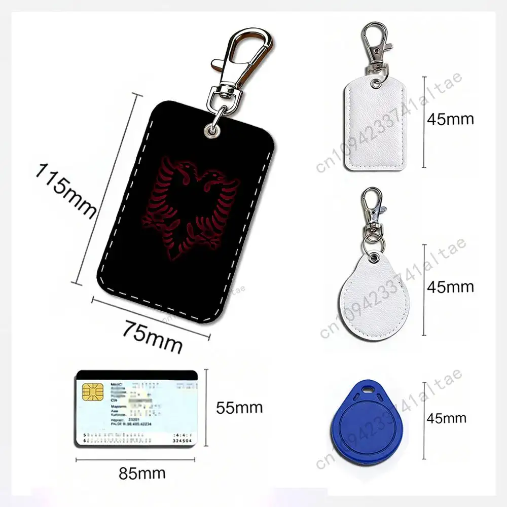 Albania Flag Albanians Rectangle Card Case Leather Card Holder Keychain Key Ring Transportation Card Case
