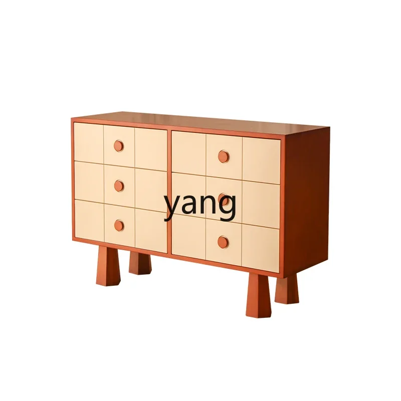 

Yjq retro solid wood six-chest cabinet home living room wall storage bedroom medieval creative side cabinet