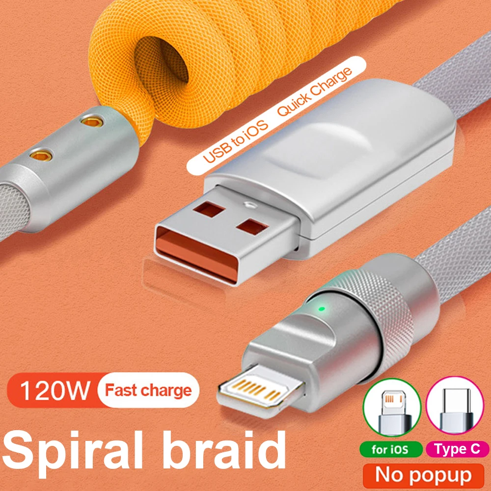 Stretch Super Fast Charging 120W 6A USB C iOS Cable For iPhone 14 Type-C Silicone Quick Charge Xiaomi Huawei Samsung Data Line