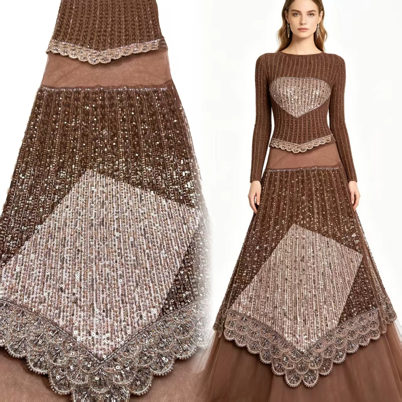 

Luxury African French Tulle Lace Fabric 2026 High Quality Beaded Nigerian Sequins Lace Fabric for Wedding Dress Sewing