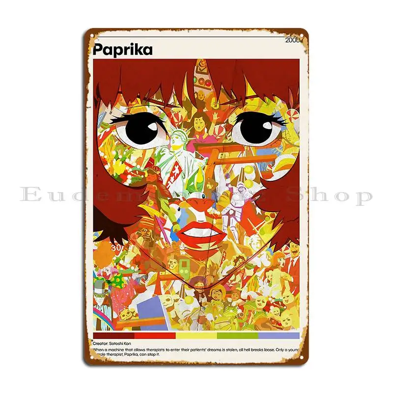 Póster de placa de Metal de Anime Paprika, Mural de pared, cine Vintage, decoración de garaje, cartel de estaño personalizado