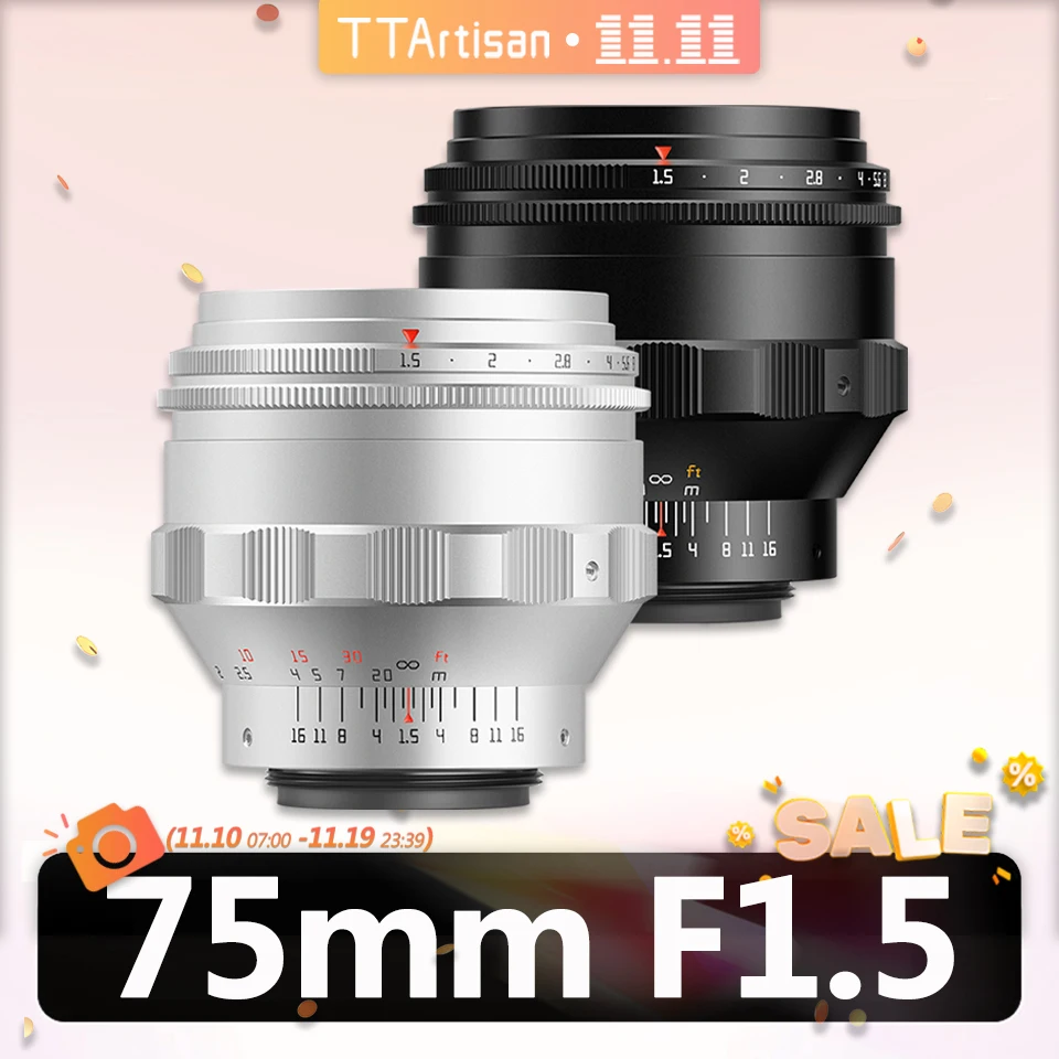 

Полнокадровый объектив TTArtisan 75 мм F1,5 с большой диафрагмой для фотокамеры Swirly Bokeh Humanities с креплением M42- 562 г