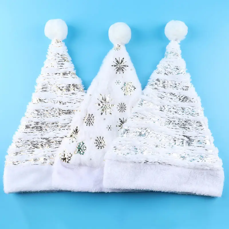 1PC Sequin Star Snowflake Embroidered White Christmas Santa Hat Soft Christmas Toy Gifts hristmas Party Decoration Supplies