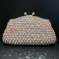 Borsa da sposa in cristallo rosa borsa da sposa con diamanti borsa da sera con strass di lusso pochette da Cocktail con pietre preziose