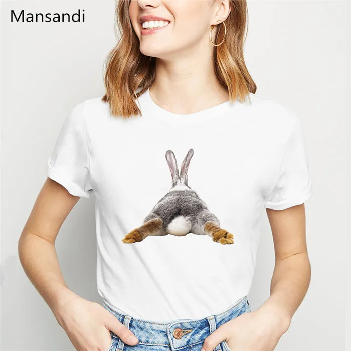 

2024 Cute Rabbit Chubby Butt Animal Printed Tshirt Women Funny Tshirt Femme Summer Tops Harajuku Shirt Female T-Shirt