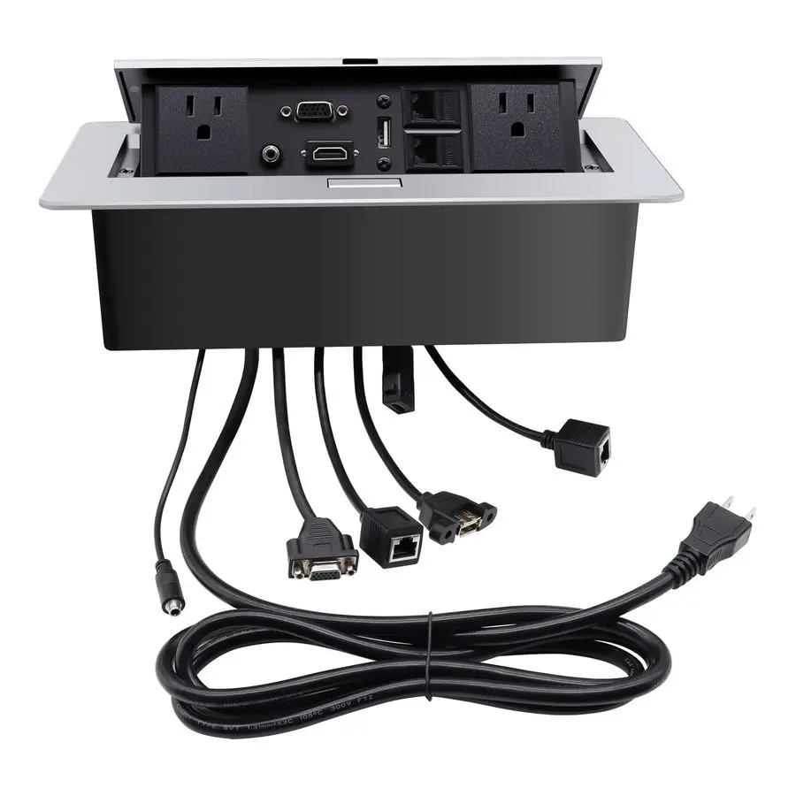 

Выдвижной удлинитель вверх розетке Встроенная настольная соединительная розетка 2 розетки Макс. мощность 1875 Вт, HDMI USB VGA 3,5 мм Аудиосеть