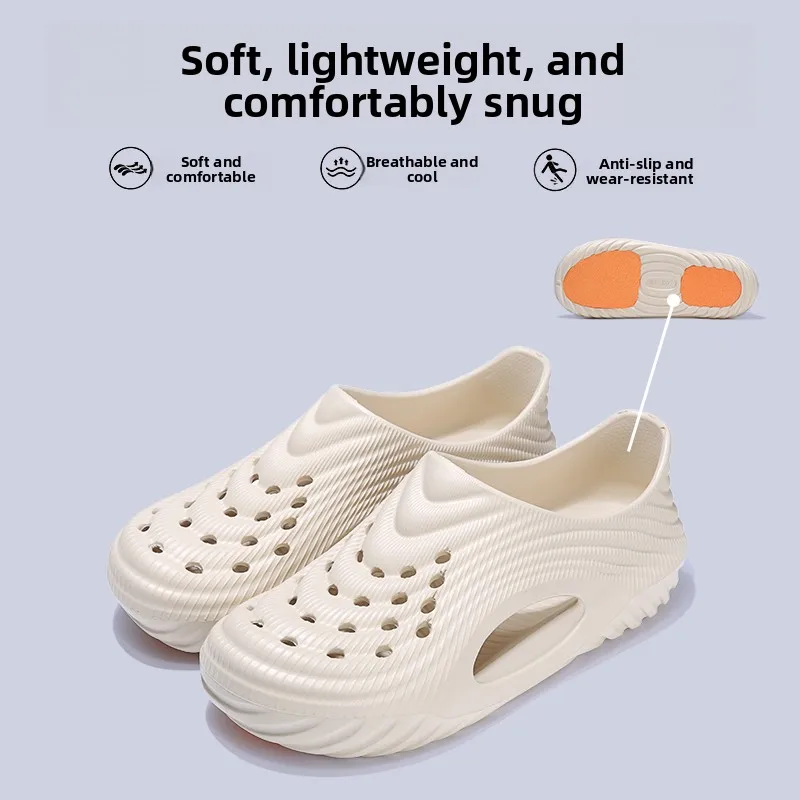 

Summer Breathable Hole Shoes Men's Soft-soled Non-slip, Gentle Treading Light Wading Shoes, Wearing Beach Cool Slippers
