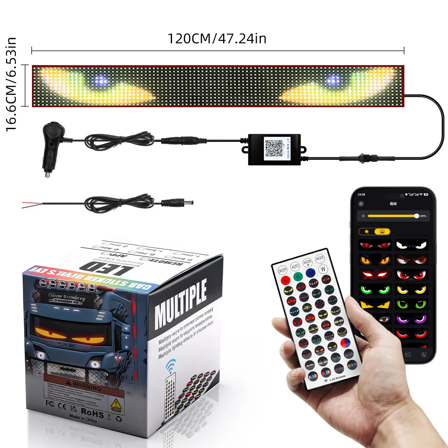 Dynamic Truck Car Devil Eye LED Pixel Panel Light APP Control Soft Foldable Lighting Scrolling For Board Windshield 12V 24V image 3