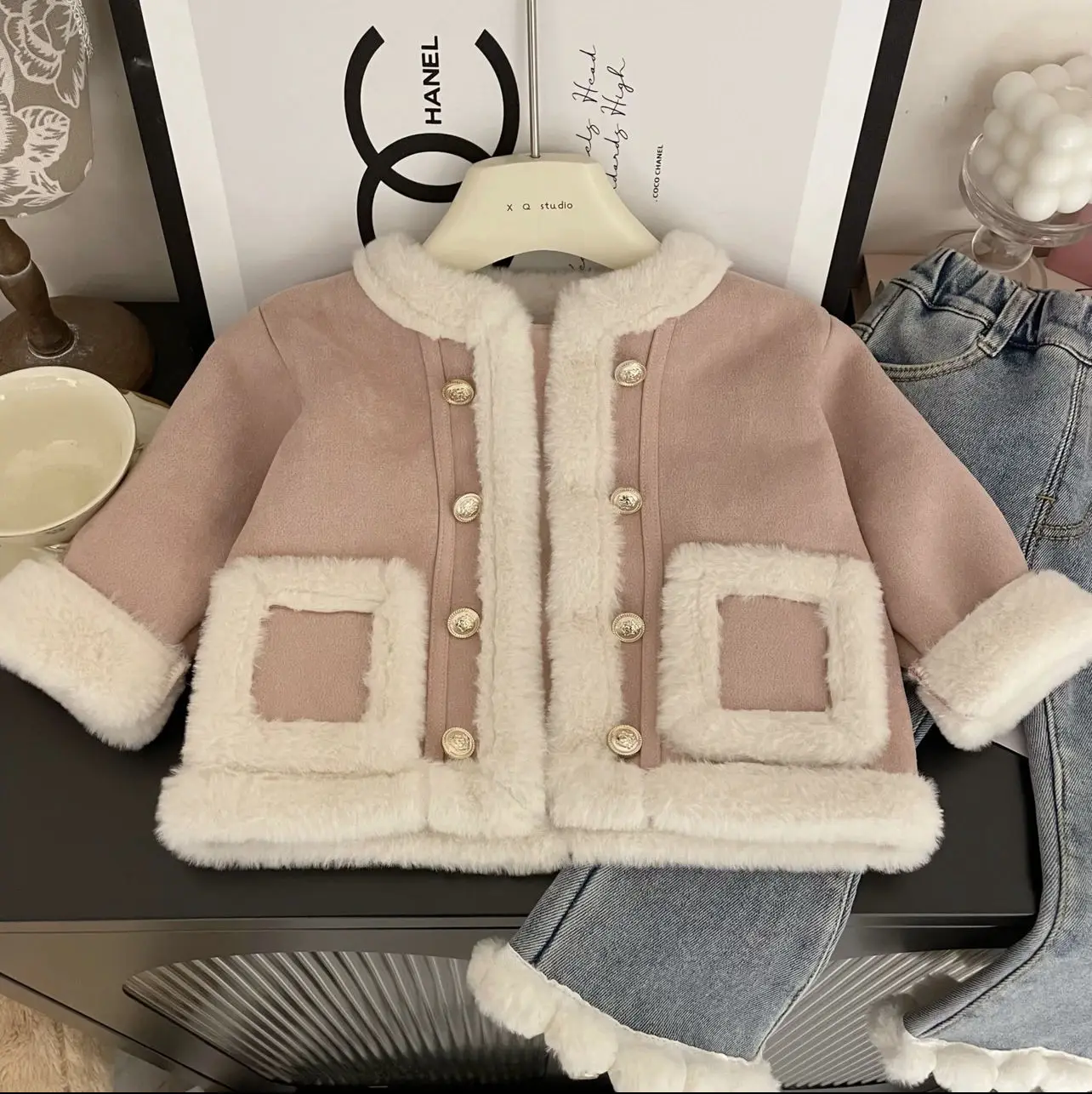 Girls' Fur Integrated Coat Autumn and Winter Children's Korean Coat Baby Winter Thickened Top Fashion Casual Warm