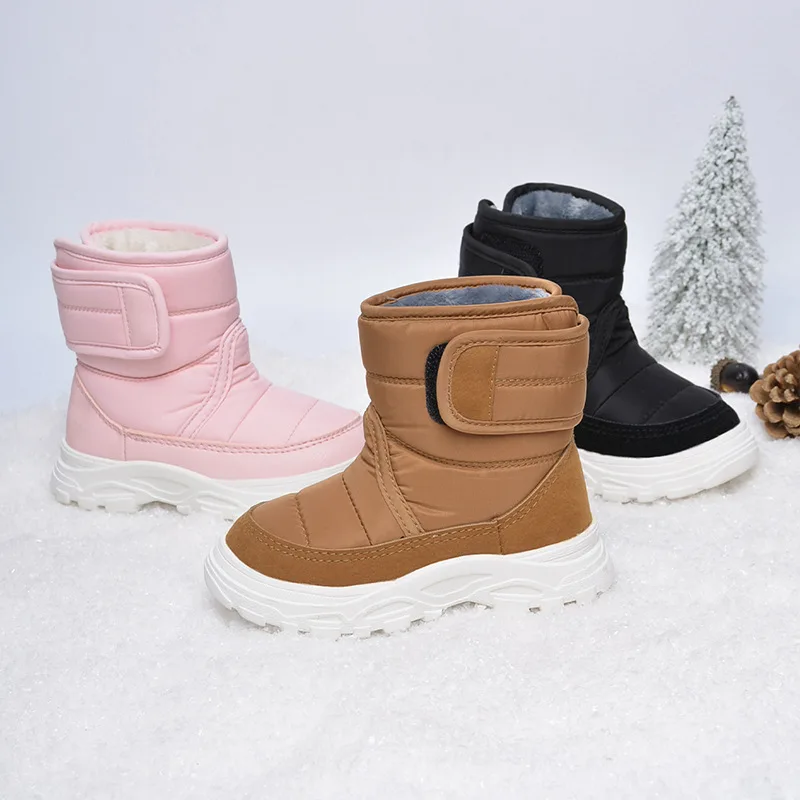 New Baby Snow Boots During The Winter 22023 Children Black Boots Children Soft Bottom Cotton Shoes Add Wool Baby Pink Warm Boots