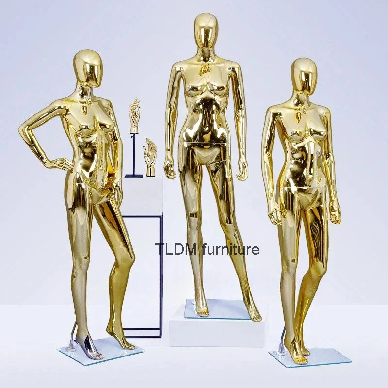 

Modern Gold Mannequins for Women's Clothing Stylish Plastic Full Body Mannequins Simple Adult Mannequins for Clothing Stores