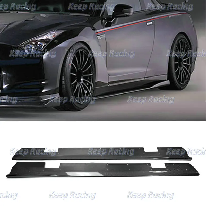 Glossy Finish GT-R Door Splitter Extension VRS Style Carbon Fiber Side Skirt Under Borad For Nissan R35 GTR OEM Side Skirt Only