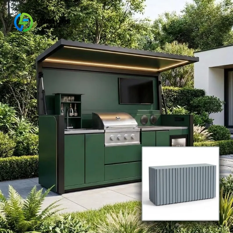 Customized Foldable Outdoor Kitchen Cabinet Patio Furniture Stainless All-in-One BBQ Station with Grill Cooktop Sink Fridge