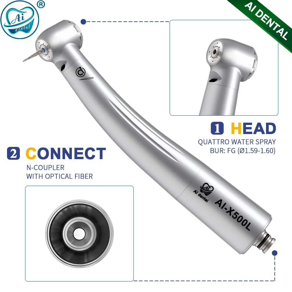 AI-X500L Dental Handpiece Miniature Head LED Optic Air Turbine Connect N-quick High Speed Supply Materials