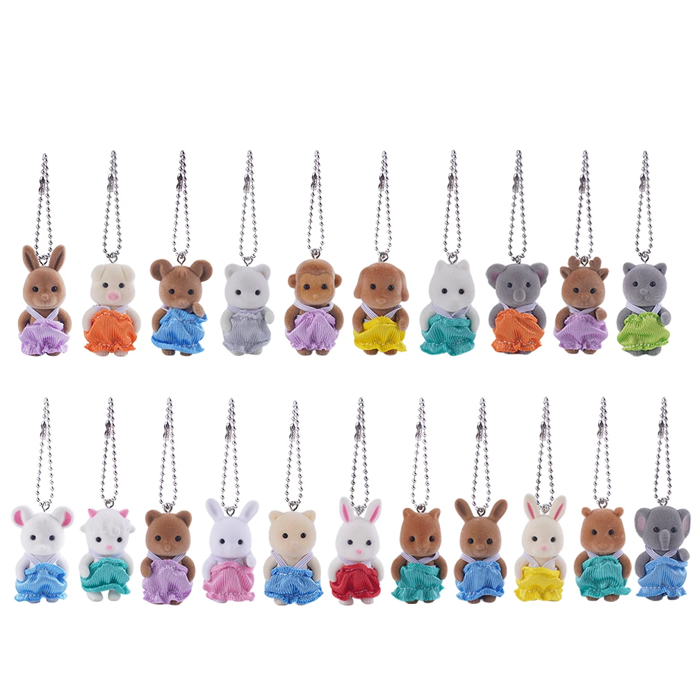 1-3 pezzi mini casa delle bambole coniglio scoiattolo elefante bambola animale con catena pendente può appendere zaino vestiti modello giocattolo regalo