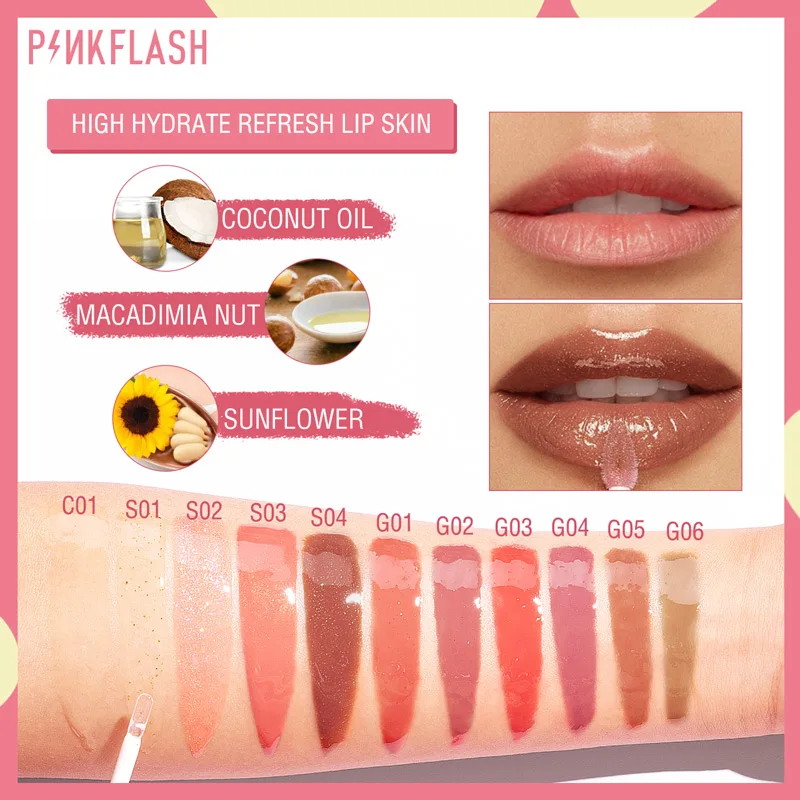 PINKFLASH-pintalabios líquido brillante, resistente al agua, brillo de labios hidratante de larga duración, brillo Natural, tintes de labios suaves,