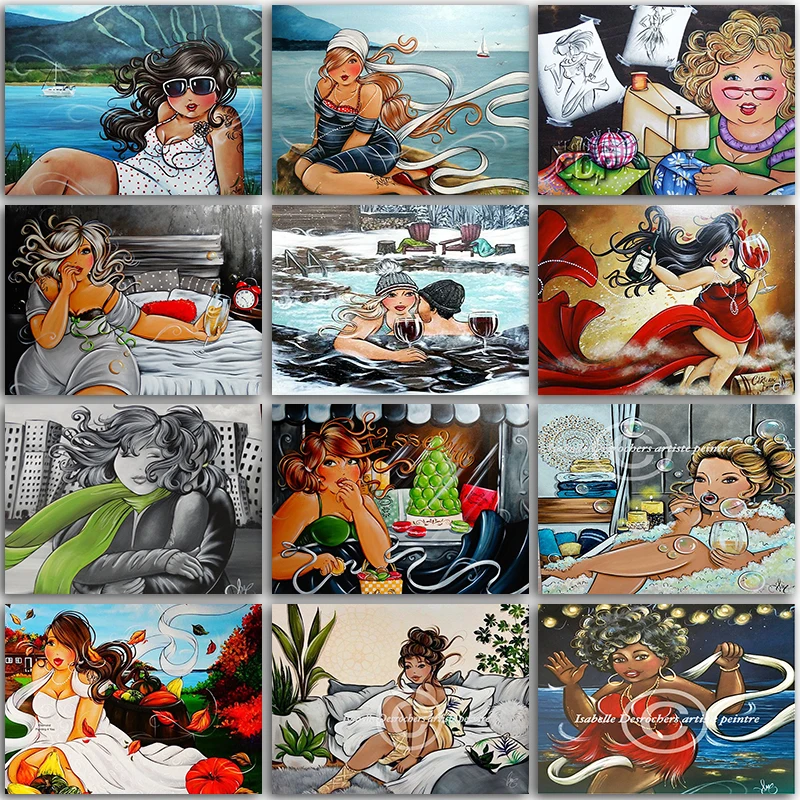 5D DIY Diamond Painting Cartoon Fat girl Ladies Dikke Dames Full Square&Round mosaic embroidery Cross stitch home decor Paint