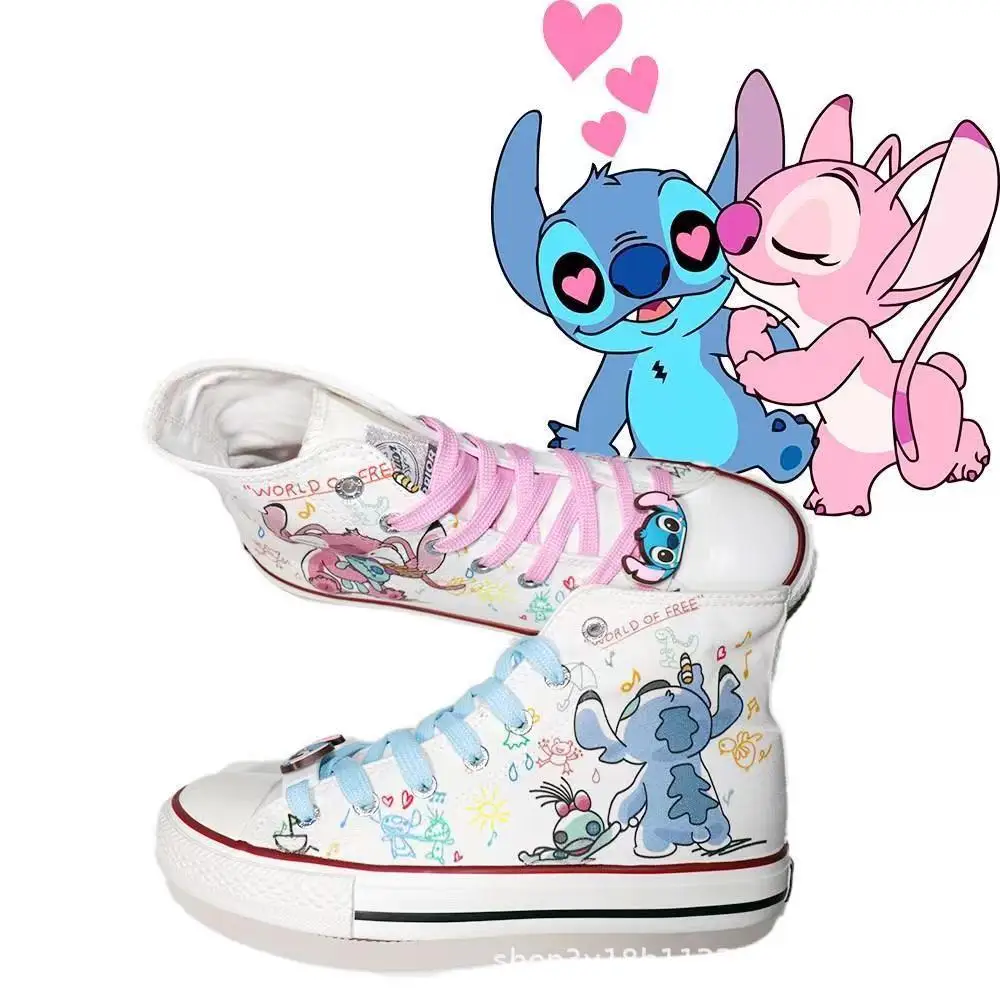 Disney Lilo & Stitch Canvas Shoes 2024 New Couple Sport Shoes Women Print Sneakers Men Tennis Shoes Adult Casual Running Shoes