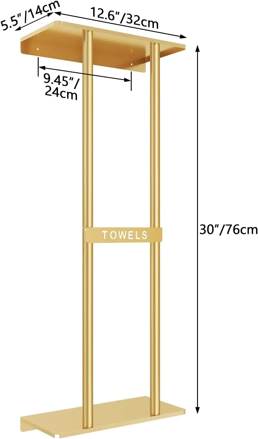 رف تخزين مناشف الحمام، رف مناشف مقاس 30 بوصة، مثبت على الحائط، مع أرفف، يمكن أن يستوعب 6 مناشف كبيرة باللون الذهبي.