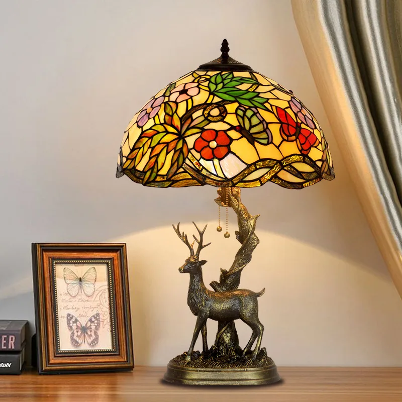 

16 inches, butterfly, flower bushes, elk, decoration, study, bedside, American style, living room, desk lamp