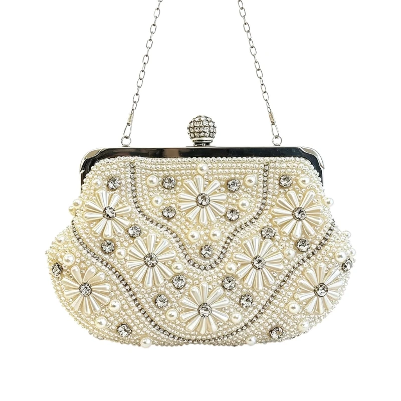 X5XA Fashionable Beaded Evening Bag With Detachable Chain Luxury Handbag Elegant Dinner Bag For Wedding Prom Party