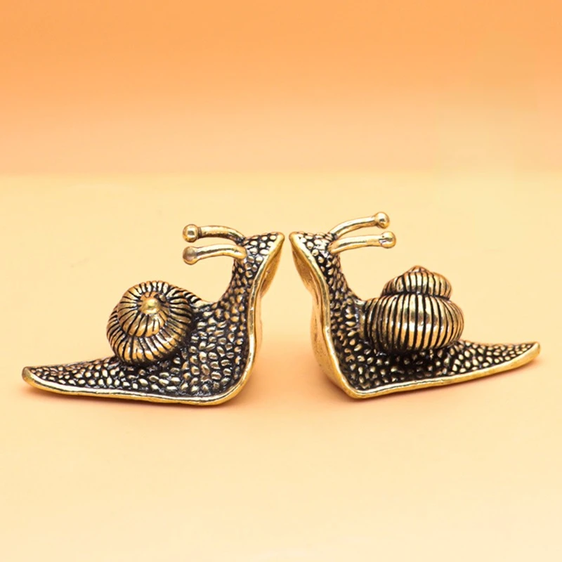 Tea Pet Snail Ornament Retro Pure Copper Mini Snail Ornament Antique Brass Animal Miniature Figurine Craft Desktop Decoration