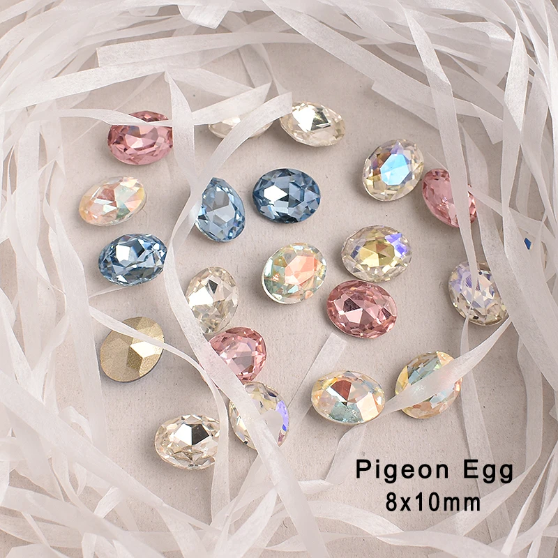 8x10mm Pointed Bottom Pigeon Egg Nail Art Rhinestones Mixed Color High Quality Crystal Glass Oval Fingernail DIY Decorative