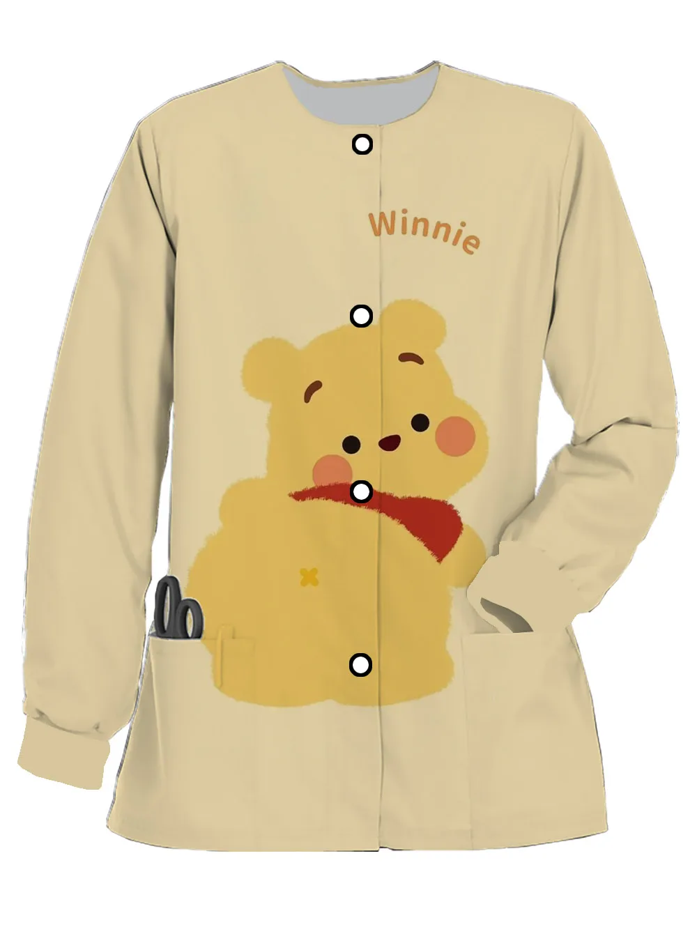 Pet Doctor Casual Work Uniform Disney Bear Print Women's Spring and Autumn Casual Jacket Frosted Long-sleeved Nurse Uniform