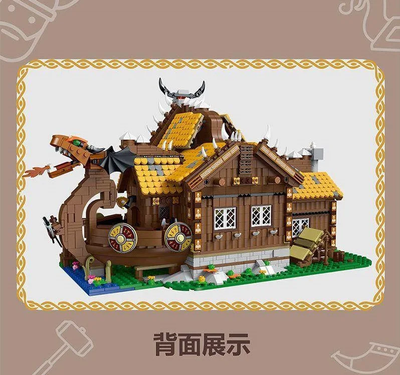 033051 Edizione di illuminazione da cabina vichinga Blocchi di costruzione creativi architettonici retrò Compleanno, Halloween, regali di Natale