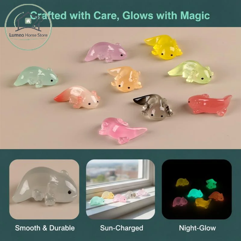 Mini Salamander Figurines 10Pcs Kawaii Luminous Glow Statues for Fairy Garden Aquarium Bonsai Landscape Decor