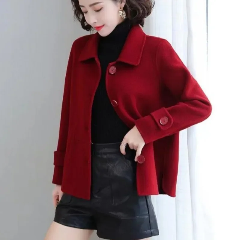 Chaqueta de mezclas holgadas para mujer, abrigo de mezcla de lana elegante de lujo de manga larga a la moda 2025, ropa de invierno de alta calidad