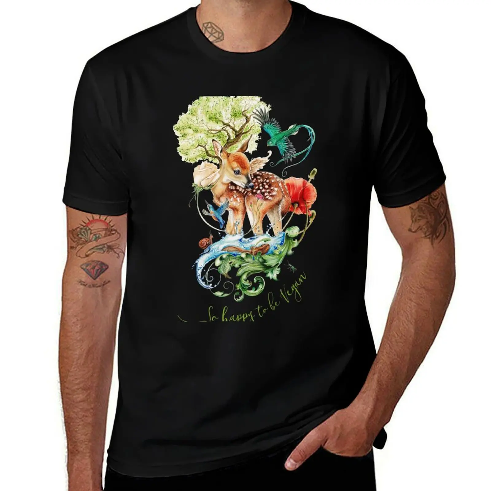 Cute vegan deer by Maria Tiqwah T-Shirt man t shirts graphic T-Shirt