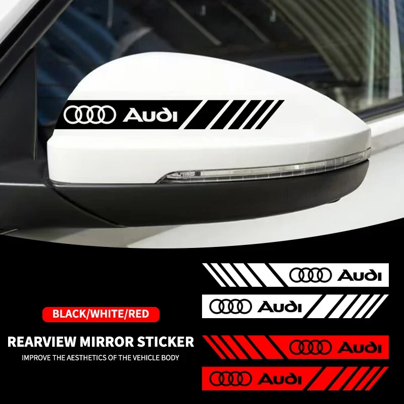 

2pcs Car PVC Stripe Racing Strips Rear View Mirror Stickers For Audi A1 A3 A4 A5 A6 A7 S3 S4 S5 S6 RS3 RS4 RS5 RS6 Q3 Q5 Q7