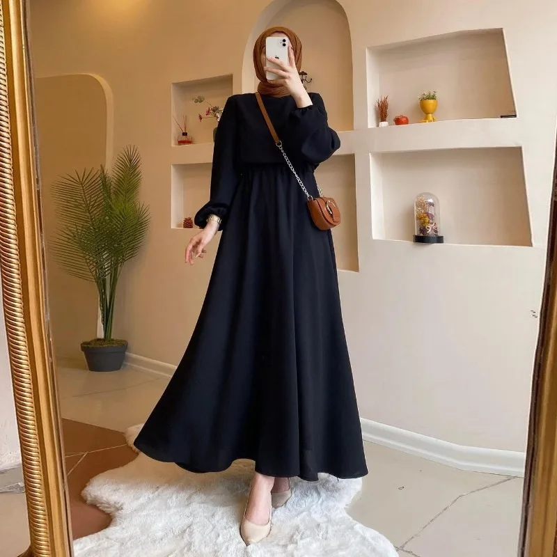 

2024 Islam Abaya Dress New Fashion Loose Abayas for Women Long Sleeved Solid Color Dress for Europe and Dubai America