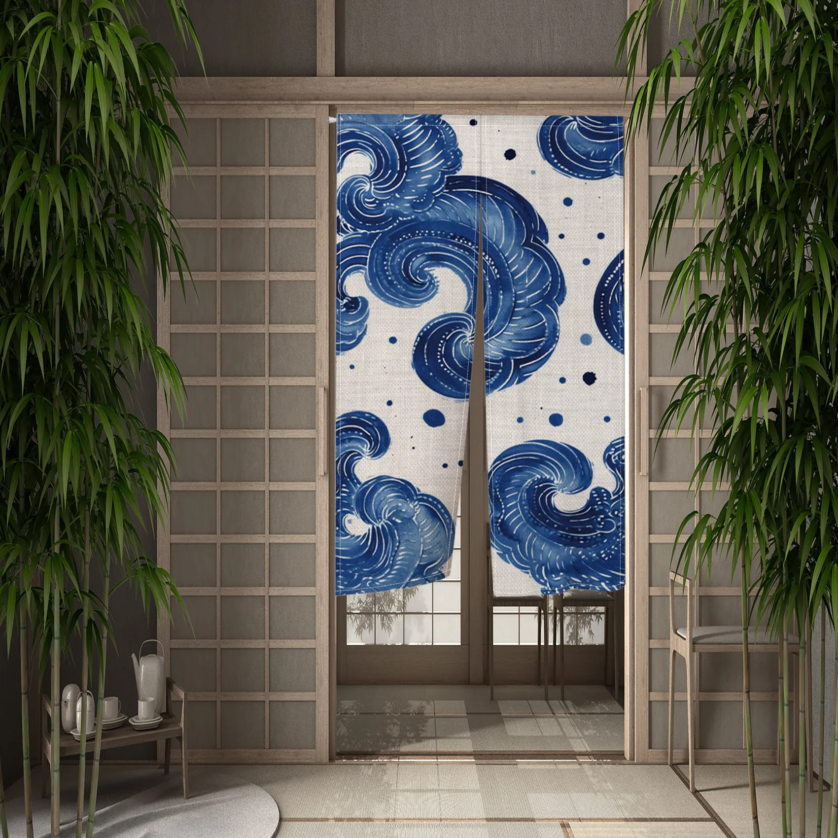 Blue Striped Japanese Kitchen Short Door Curtain Noren Shop Room Entrance Partition Half Curtain Blackout Opaque Customizable