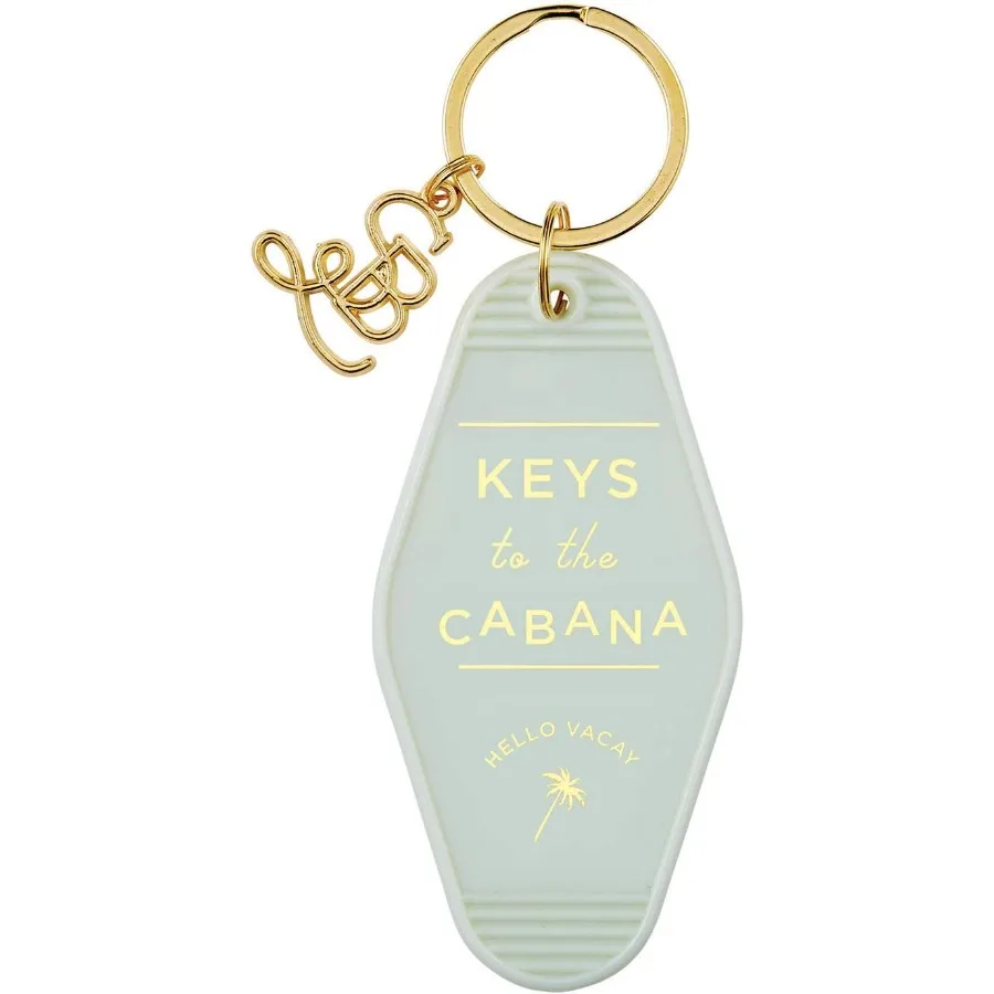 

Keychain Lili + Delilah Small Gifts Vintage Motel Key Tag Key Ring 3.5 Long Cabana Grey
