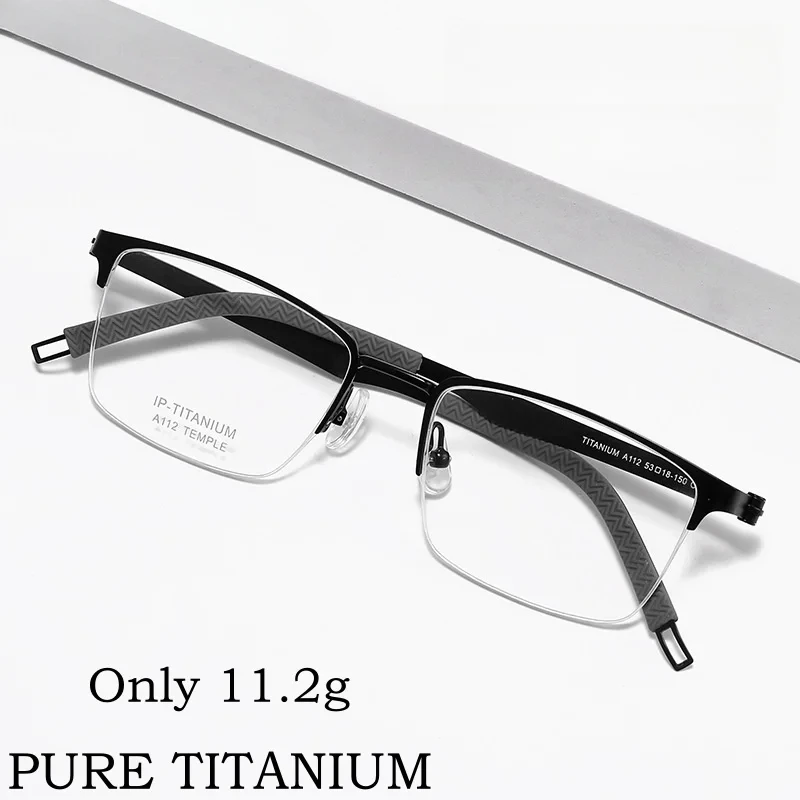 خفيفة للغاية الأعمال خالية من المسمار تصميم النظارات العصرية التيتانيوم النقي وصفة طبية بصرية نصف إطار قصر النظر نظارات الرجال A112E