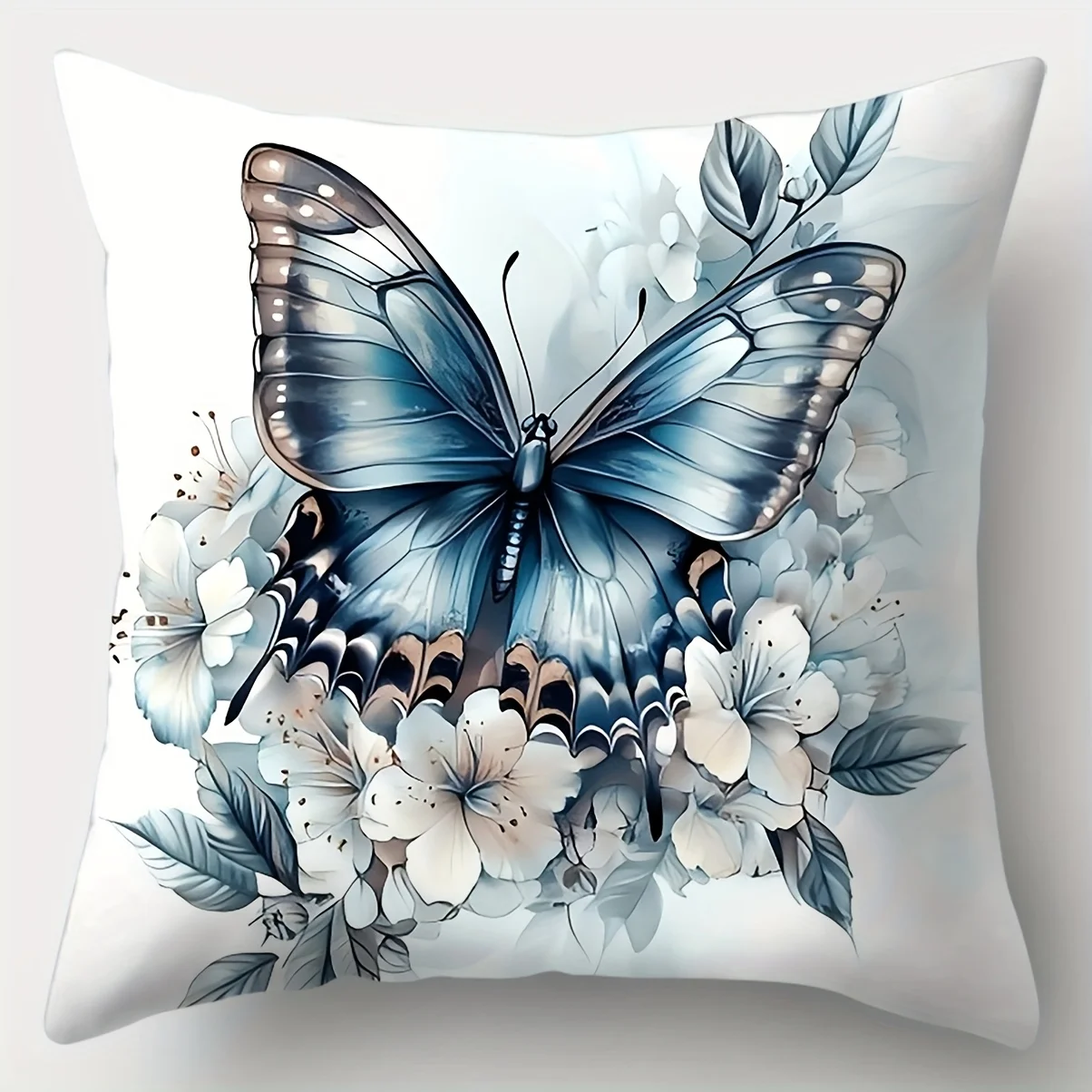 Juego  4 piezas, funda para cojín  sofá, funda con mariposa azul, 44.96 cm * 44.96 cm, impresión por un lado, coración l