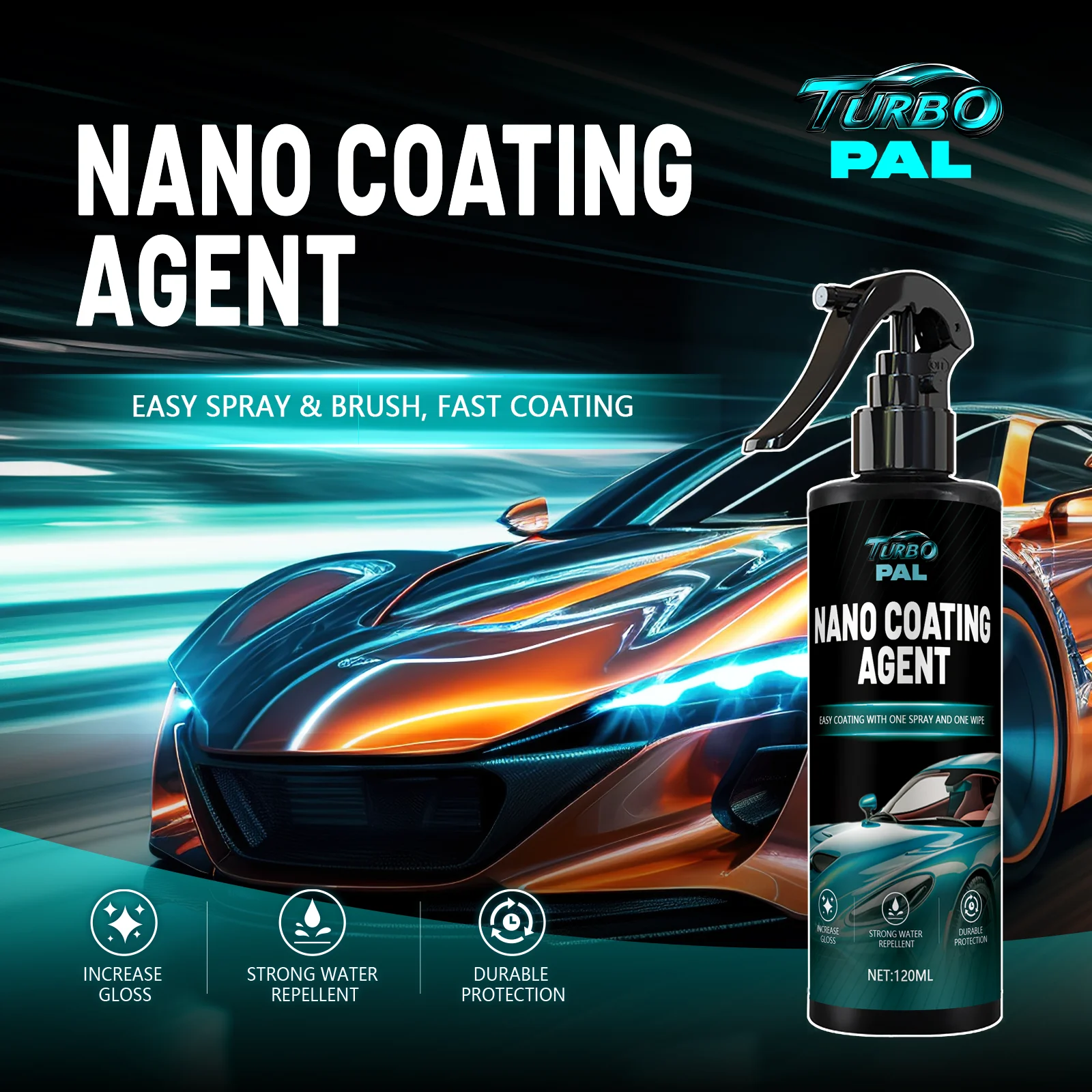 

Спрей TURBOPAL с нано-керамическим покрытием, защита от царапин своими руками, улучшенный блеск, гидрофобная непромокаемая отделка для автодетализации