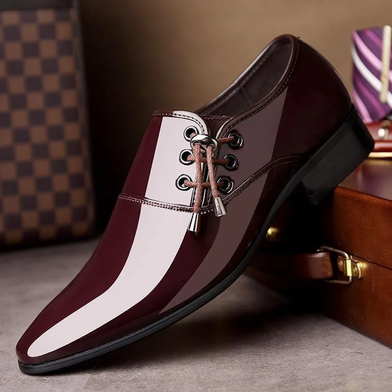 Men Busines Dress Shoes Pointed Toe Patent Leather Office Wedding Men's Single Shoes Casual Wear-Resistant Plus Size 44 Men Shoe