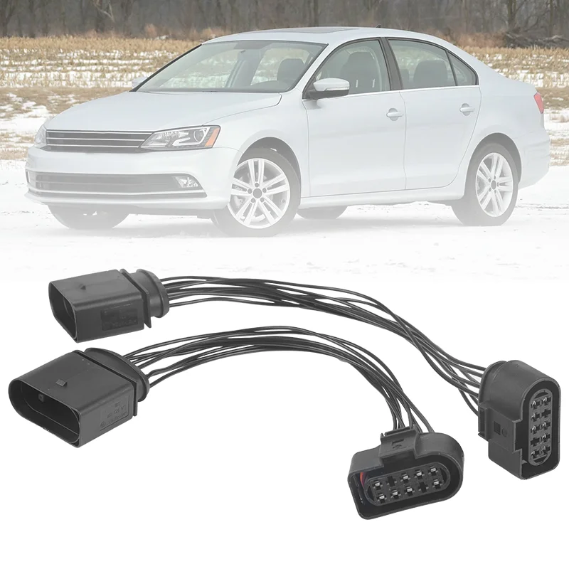 2Pcs 14 to 10 Pin Xenon HID Headlight Connector Adapter Wire Harness 1J0973737 for VW Jetta 2015 Headlight Connector Harness