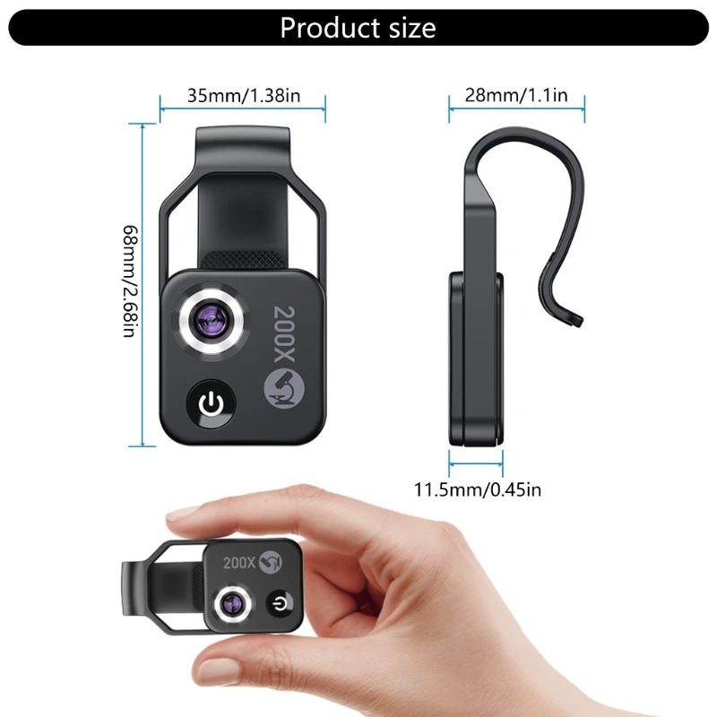 Kính Hiển Vi Điện Thoại Với Ống Kính CPL/Đèn LED, Kính Hiển Vi Bỏ Túi 200X Camera Đính Kèm Kẹp Đa Năng Cho Điện Thoại Động