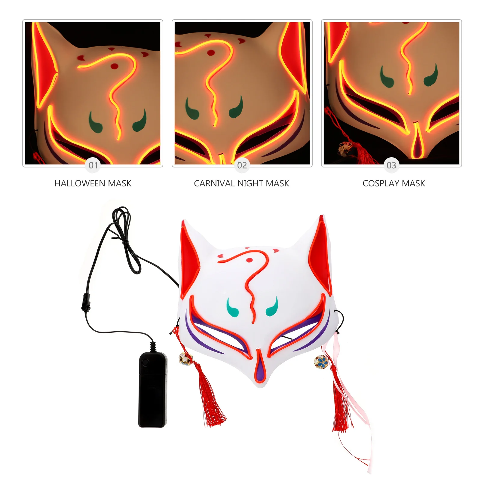 Masque de renard en plastique Durable, 1 pièce, masque de fête lumineux pour Halloween, Costume créatif effrayant et amusant, Performance de Cosplay