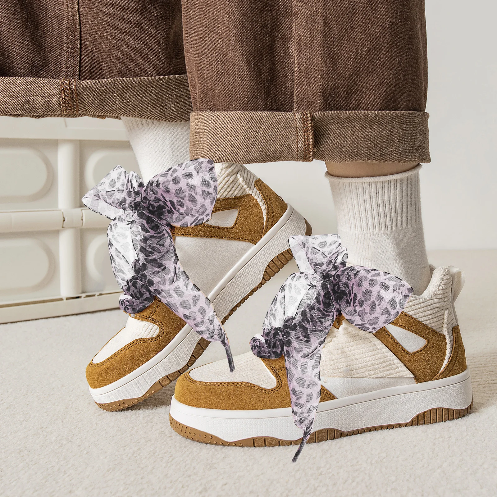 

2pcs Wide Leopard Print Flat Ribbon Shoelaces Replacement For Replacement Shoestrings Sneakers Boots Dress Shoes Shoe Decor