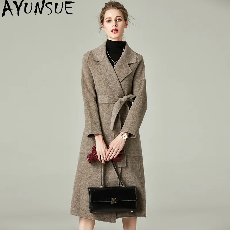 

AYUNSUE Пальто из 100% овечьей шерсти для женщин, топы с длинными рукавами для женщин, высококачественная куртка, элегантная женская одежда, женское пальто